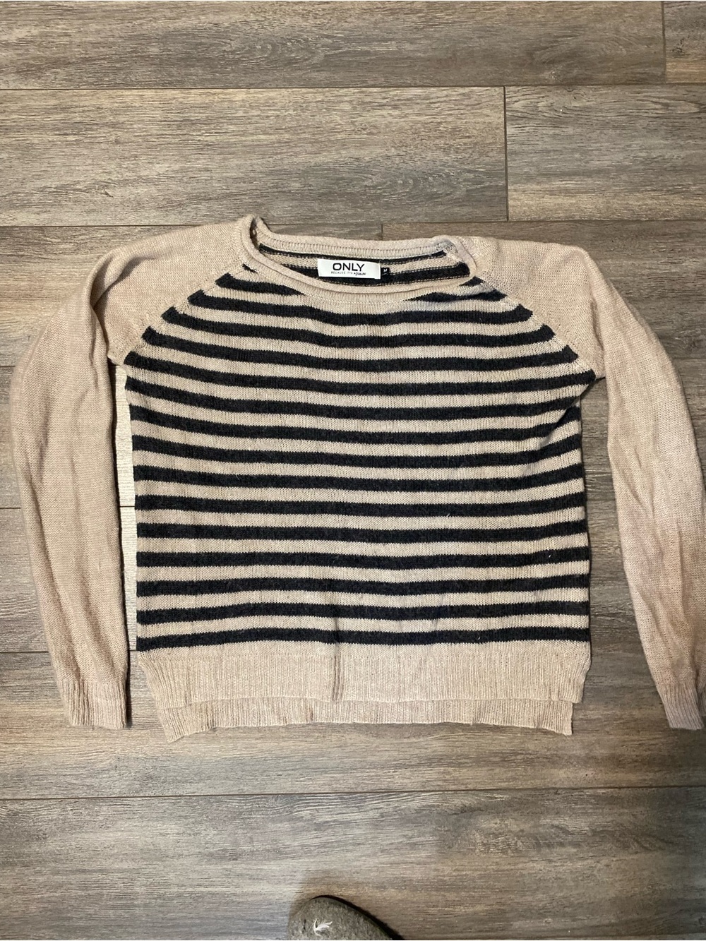 ONLY Women’s Beige and Black Striped Knit Sweater